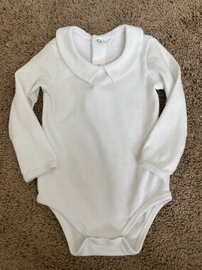 Classic White Long-Sleeve Baby One-Piece with Peter Pan Collar